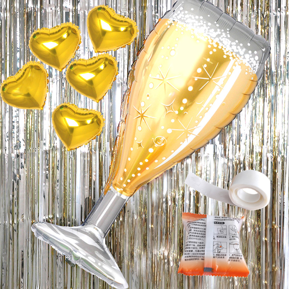 파티쇼 샴페인 골드커튼 4p + 샴페인잔 은박풍선 + 하트 골드 은박풍선 25cm 5p + 글루닷 7,280원