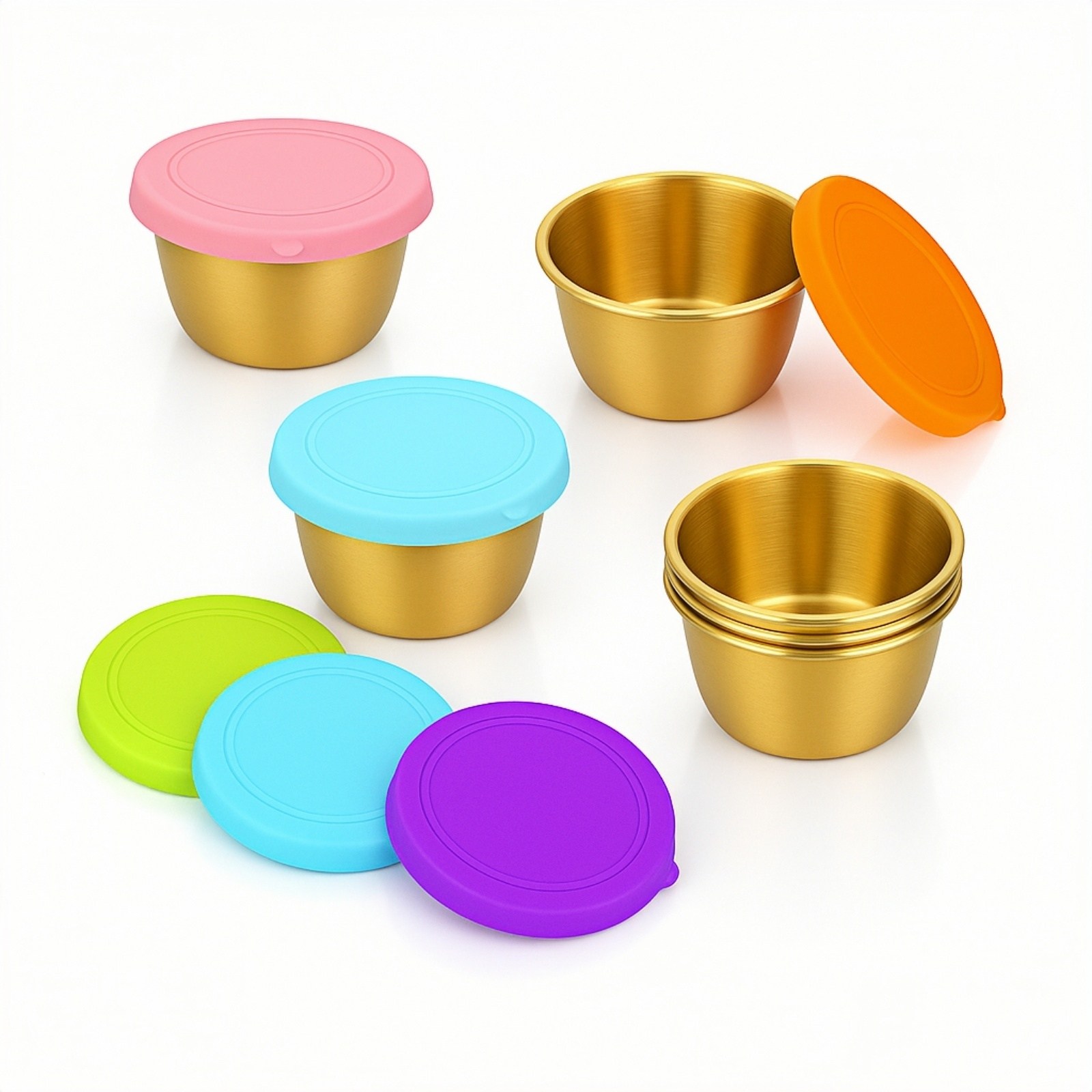 [엘리펀트] 70ml 스테인리스 골드 소스컵 - 실리콘 밀폐 뚜껑 포함 미니 양념통 소스볼 6P세트 19,900원