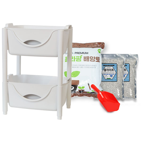플라팜 저면관수 라운드화분 2단 세트(펄라이트4L+배양토10L+사은품) 36,450원