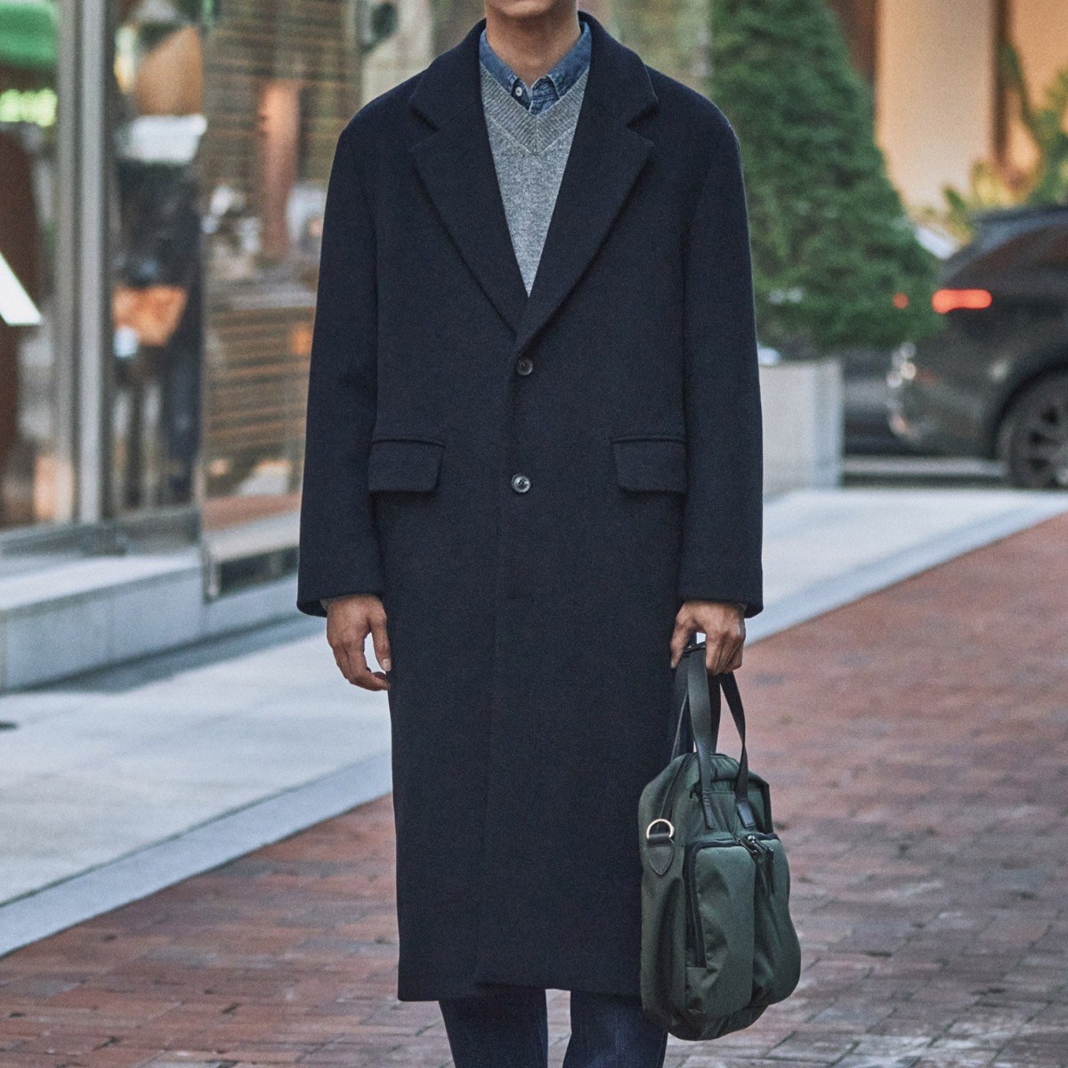 [STCO] 남성 캐시미어 블랜드 싱글코트 세미오버핏 네이비 249,000원