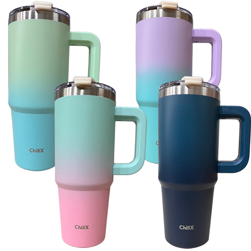 ChillX 진공 스테인리스 텀블러 + 미끄럼방지캡 + 빨대뚜껑 + 빨대 + 세척솔 + 빨대솔, 라일락민트, 1개, 900ml 200,000원