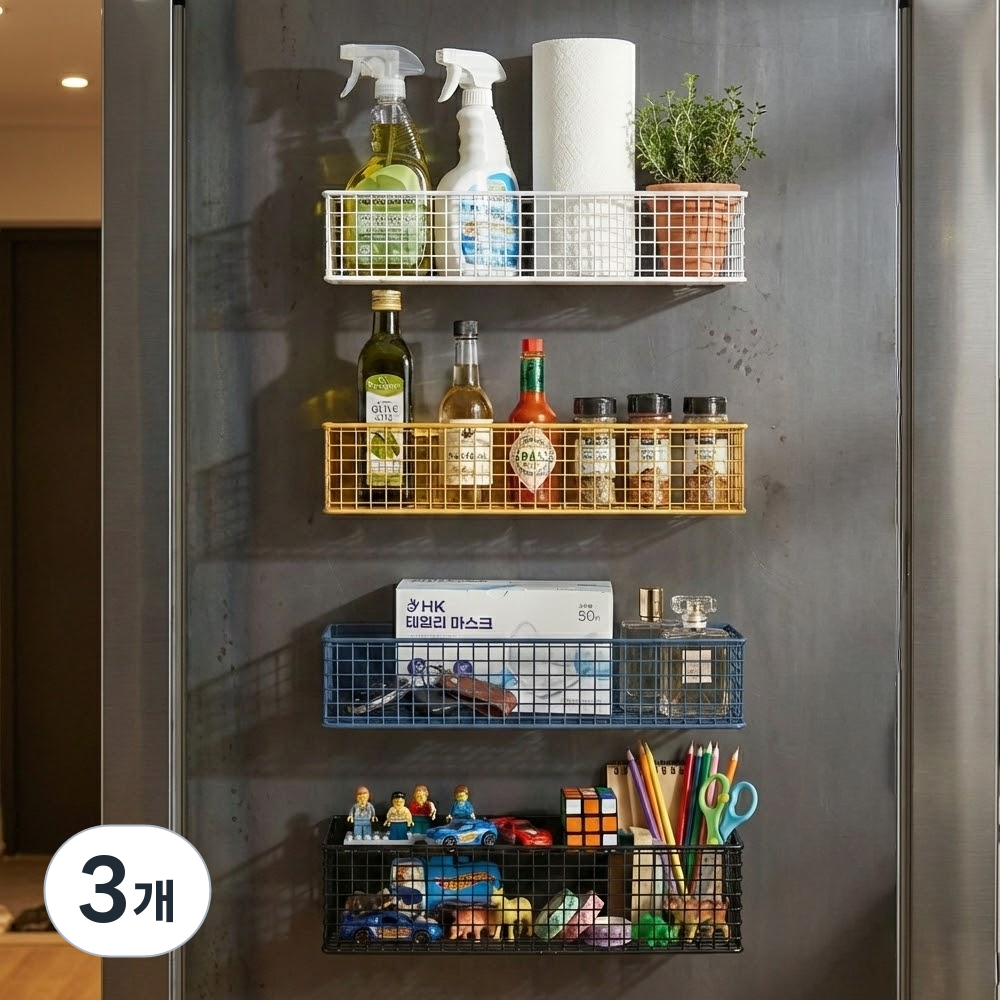 생활대가 자석 메쉬 선반 냉장고 부착 철제 수납랙 무타공 벽걸이, 3개, 블랙 41,580원
