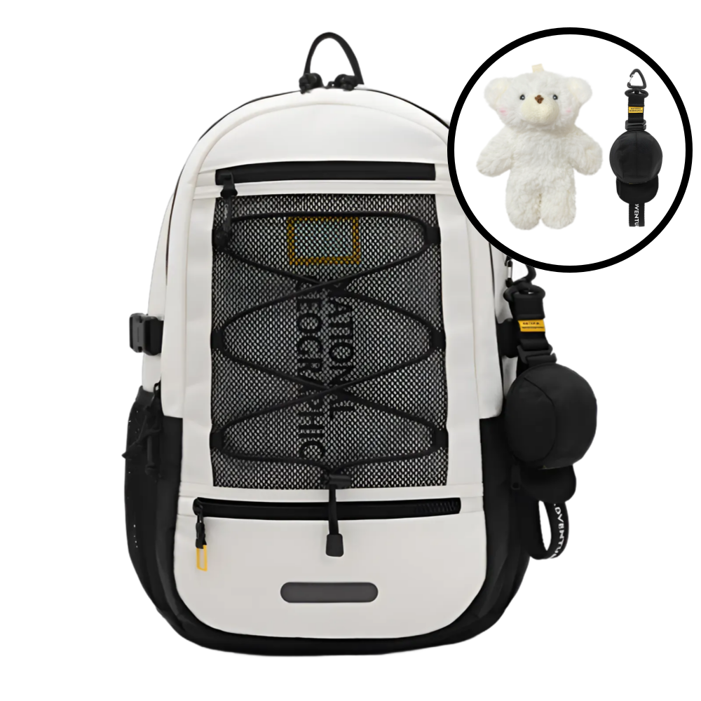 [국내매장판] 2025 내셔널지오그래픽 버디 백팩 미니 파우치 보조가방 블랙,아이보리 + 곰돌이 키링 129,000원