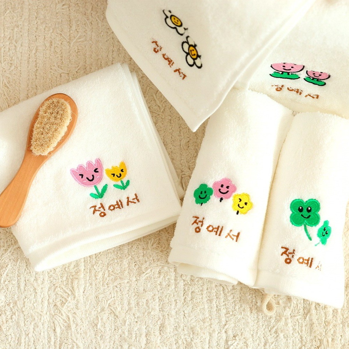 네이처 플라워 감성 어린이집 유치원 핸드 타올 타월 고리 수건, 1세트, 플라워 스마일 어린이 핸드타올 5종 21,900원