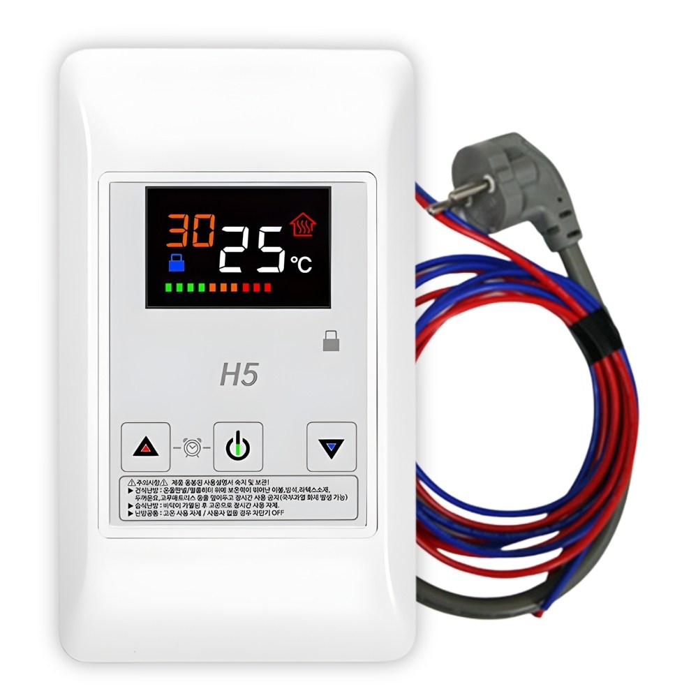 H5 매립형 디지털 온도조절기 4kW 전기난방 필름 온돌 판넬용 터치식 듀얼디스플레이 난연재질 한솔DCS, H5 디지털 온도조절기 전원전선연결 40,000원