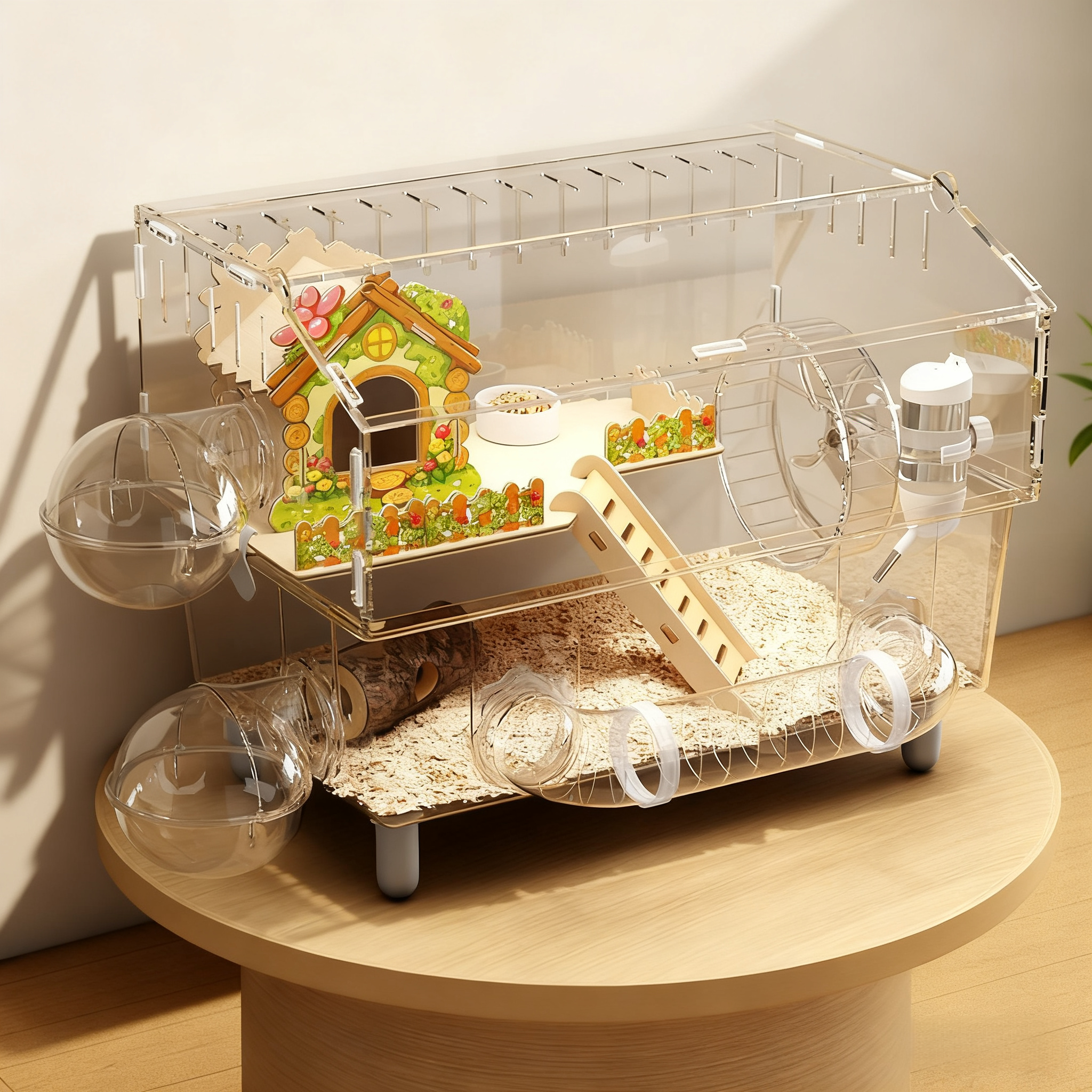 YAPOGI 2층 투명 아크릴 대형 풀세트 슬라이드 쳇바퀴 빌라형 햄스터 케이지 46,800원