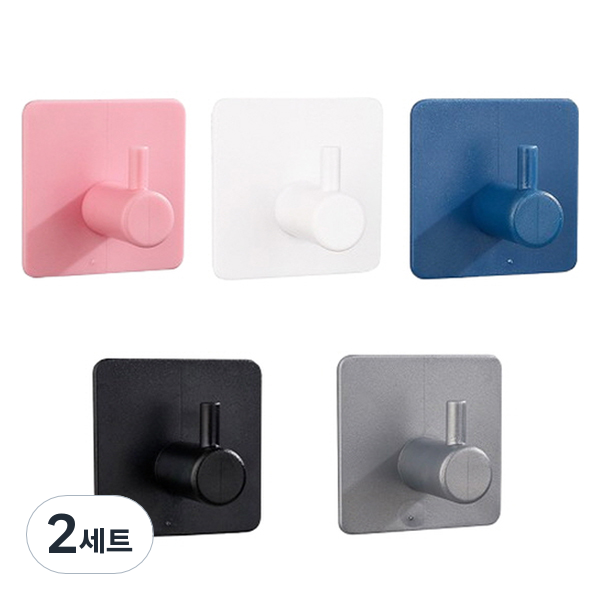피어니스트 벽부착 후크 무타공걸이 5종 세트, 핑크, 화이트, 블랙, 블루, 그레이, 2세트 26,000원