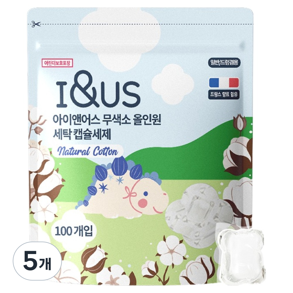 아이앤어스 무색소 올인원 세탁 캡슐세제 내츄럴 코튼, 100개입, 5개 30,520원