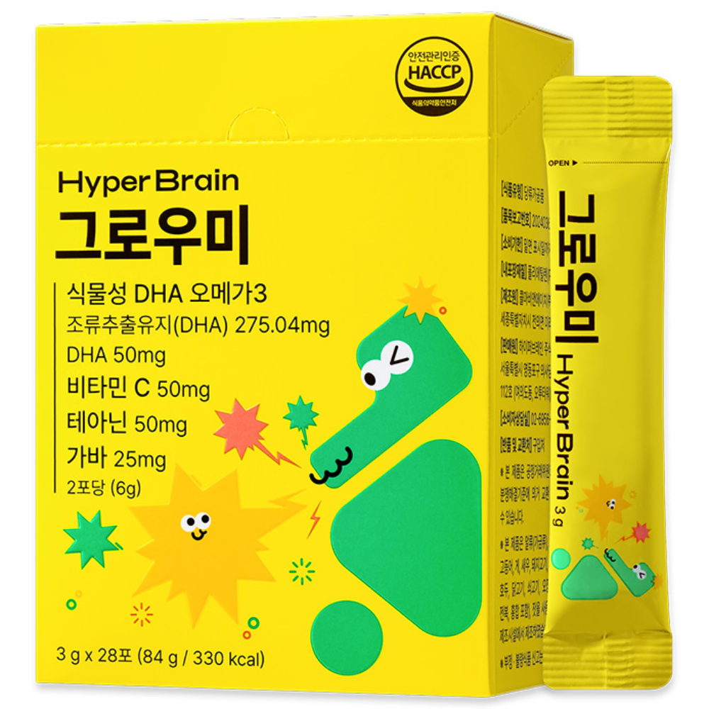 [공식몰] 하이퍼브레인 그로우미 팝핑 분말 키즈 오메가3 테아닌 가바 비타민, 1박스, 84g 29,500원