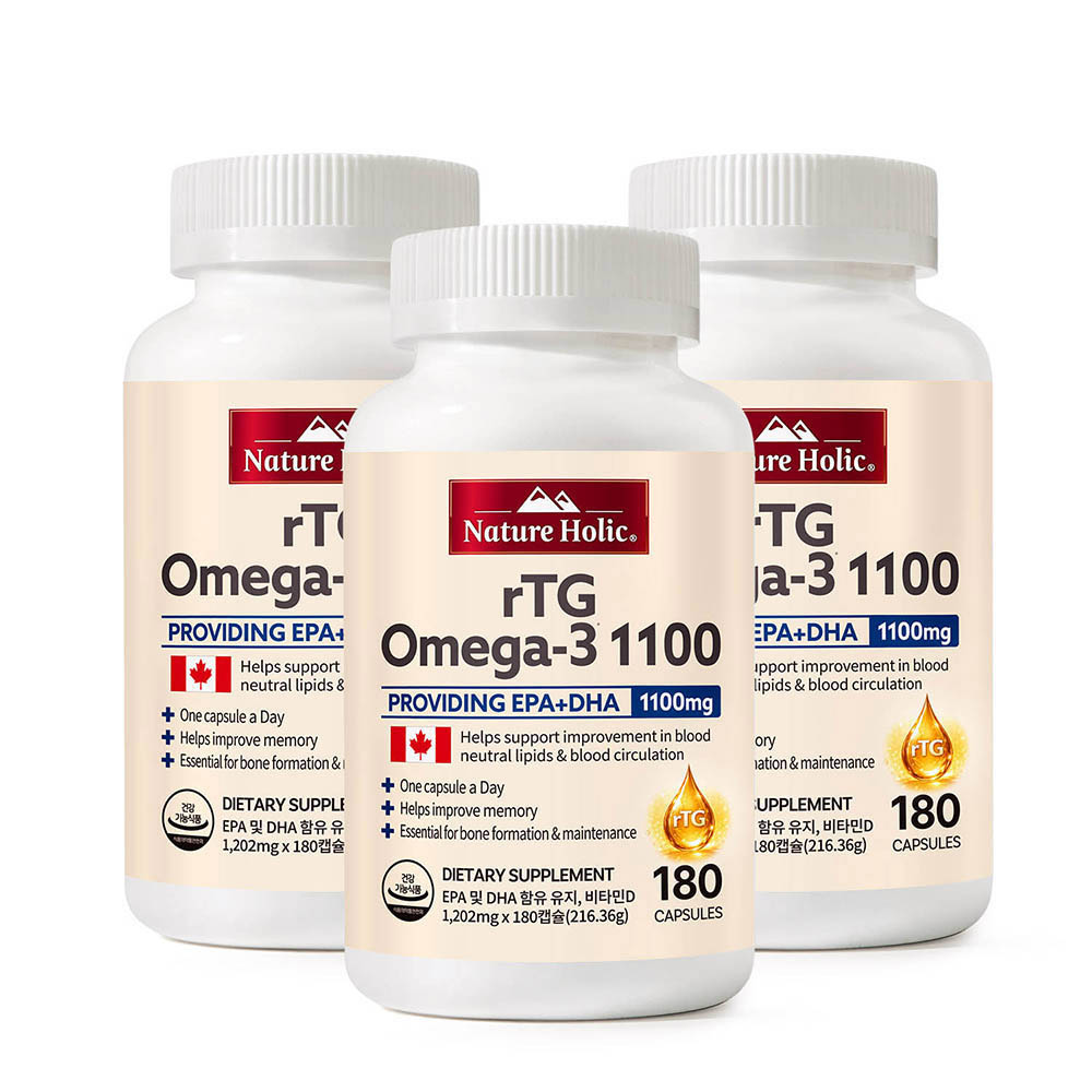 네이처홀릭 캐나다 rTG 오메가3 1100 3병 총540캡슐 18개월분 93,900원