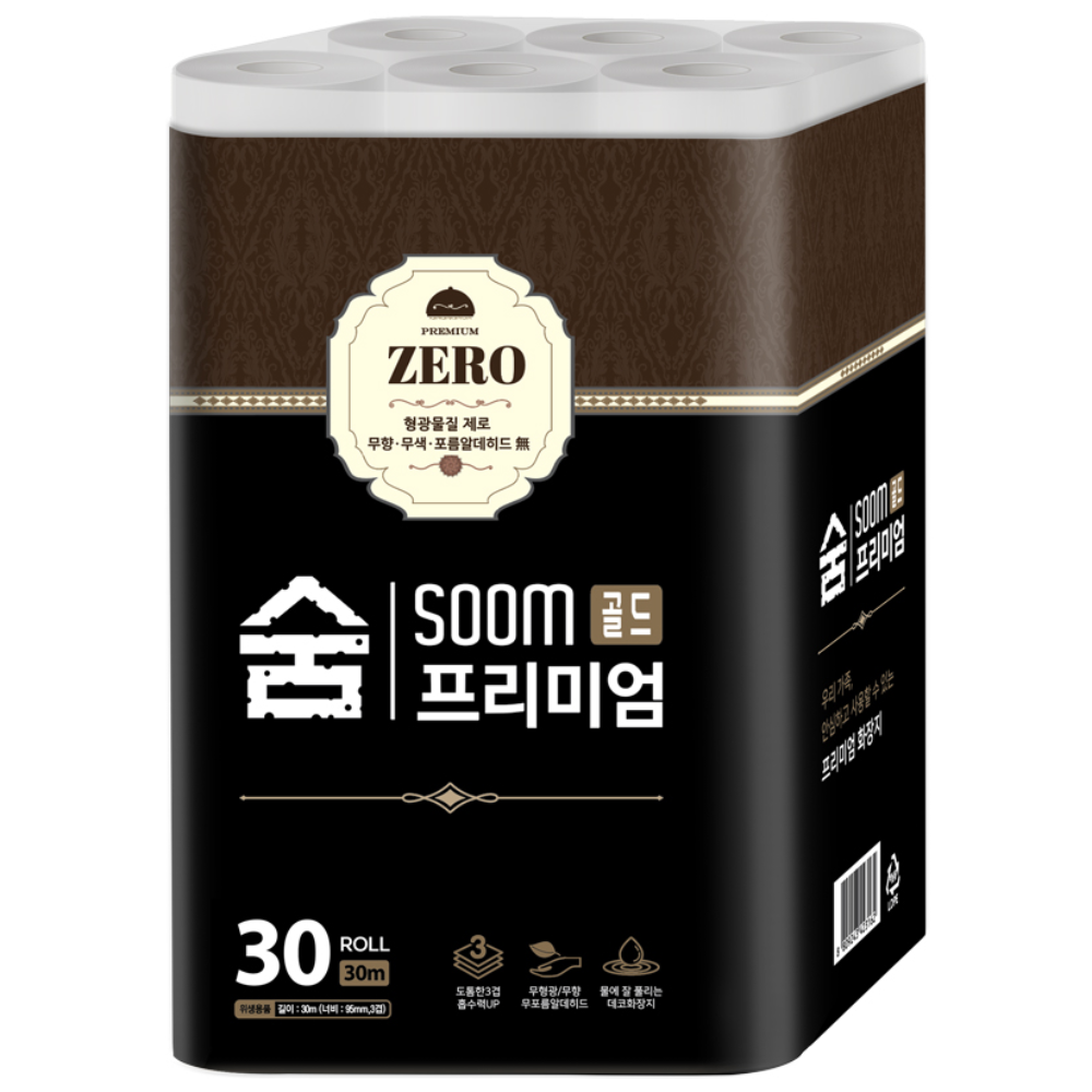 숨 프리미엄 골드제로 도톰한 3겹 무형광 화장지, 1개, 30롤, 30m 13,750원