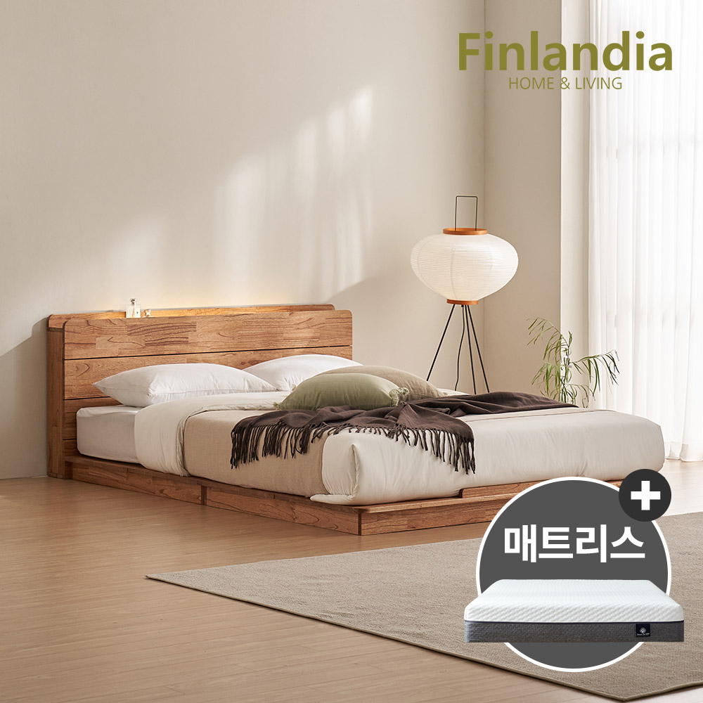 핀란디아 엘렌 원목 저상형 퀸침대Q+메모리폼매트리스(드림온M20) 1,639,000원