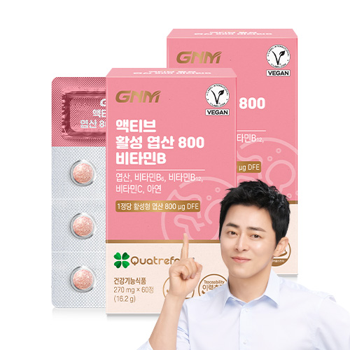 [1박스당 2개월분] GNM 액티브 활성 엽산 800 비타민B / 아연 비타민C 임산부, 60정, 2박스, 현재가 29,800원
