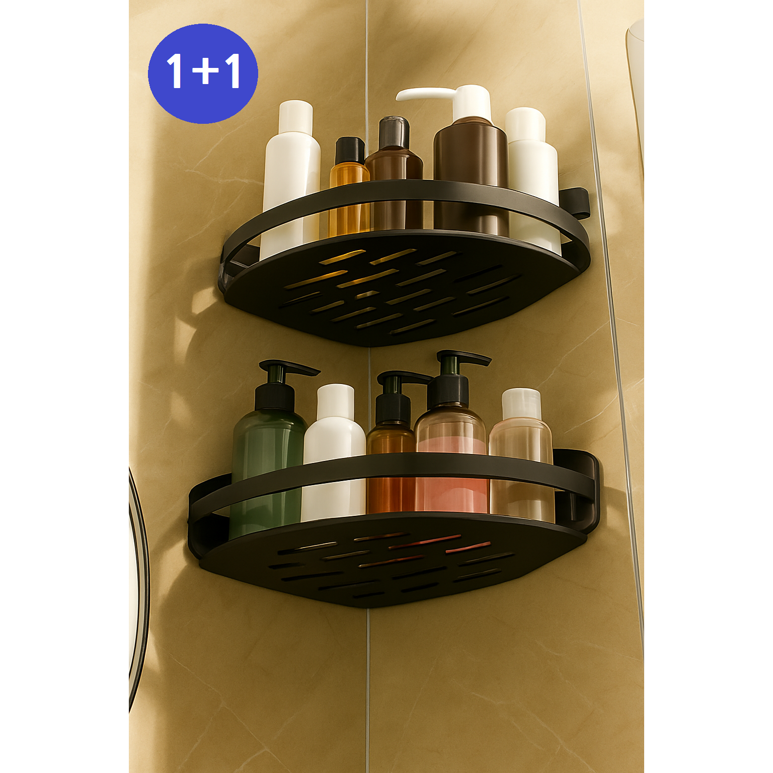 실속구성 무타공 욕실 코너 수납 선반 2SET, 블랙 13,900원