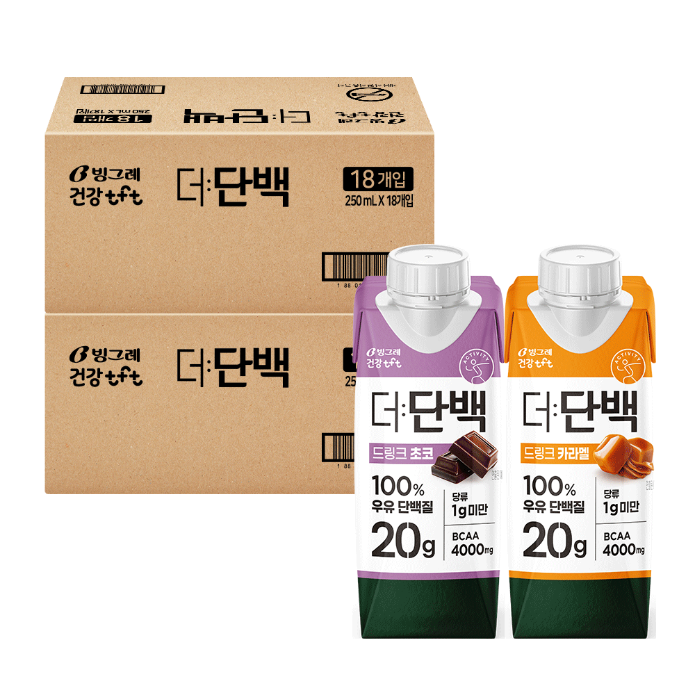 빙그레 더단백 드링크 프로틴음료 2종 혼합(초코18+카라멜18) 총 36개 45,900원