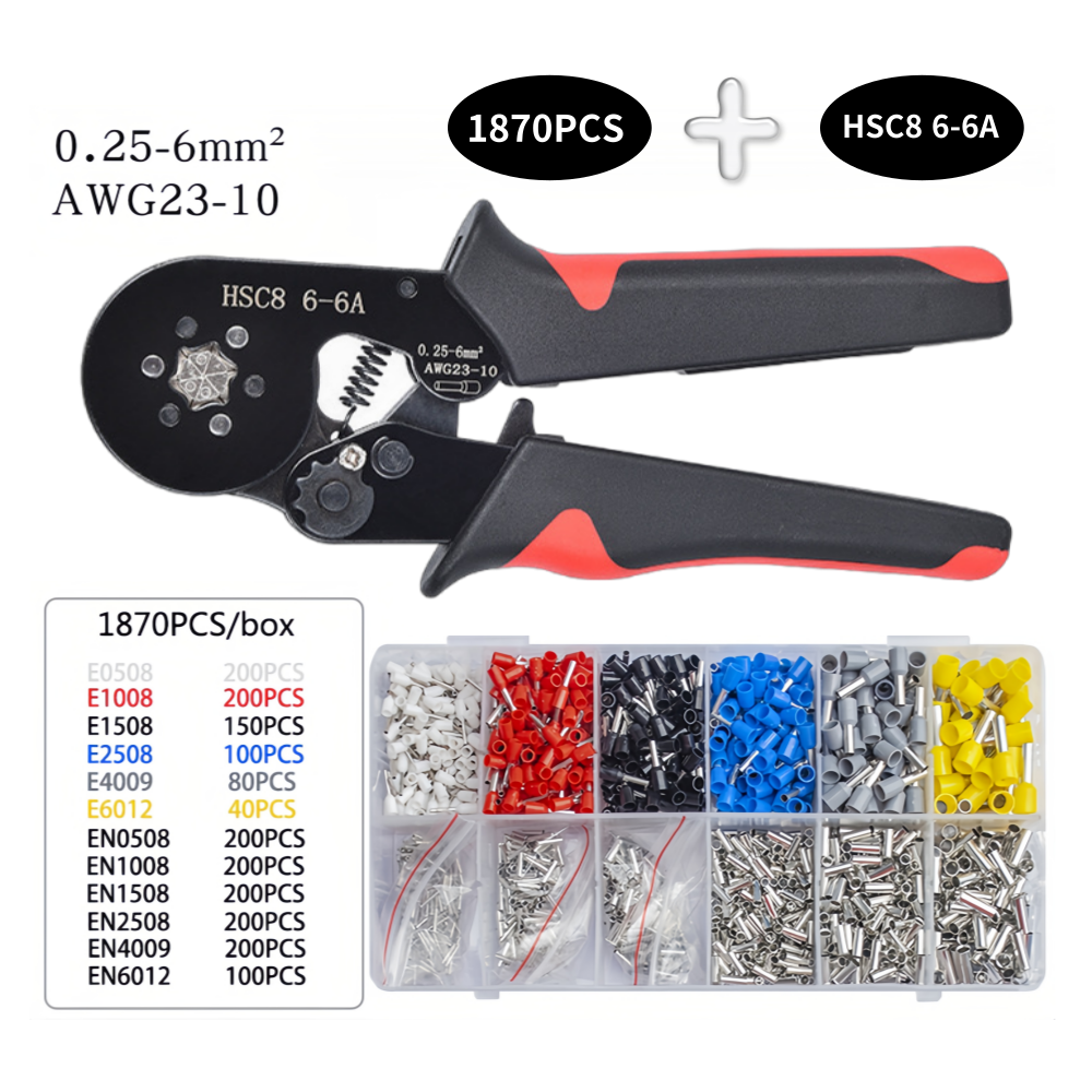펜홀단자1870PCS+전문용 압착기6각 HSC8 6-6A (포함) 페룰 페놀 ferrule 핀 커넥터 터미널, 1개 39,800원