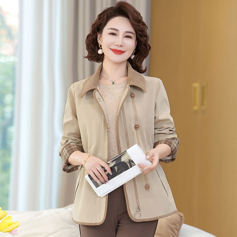 POMTOR 봄가을 여성 자켓 캐주얼 짧은 중년 여성 트렌치 코트 33,760원