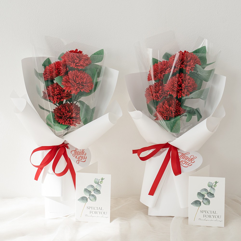 라솔트 비누꽃 스윗 카네이션 꽃다발 2p + 쇼핑백 2p + 메세지카드 2p 세트, 레드 + 레드, 2개 19,900원