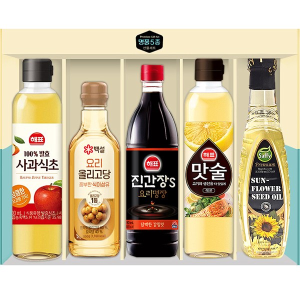 명품 5종 선물세트 /명절선물 설선물 단체선물 답례품 간장 올리고당 맛술 식초 해바라기씨유 13,650원