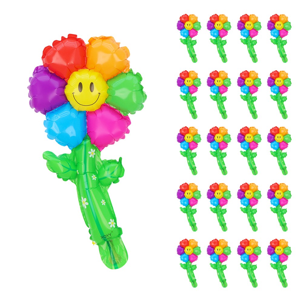 파티짱 스마일 데이지 꽃 송이 세트 20개입 스틱 막대 풍선, 1개, 레인보우(20개입) 7,900원