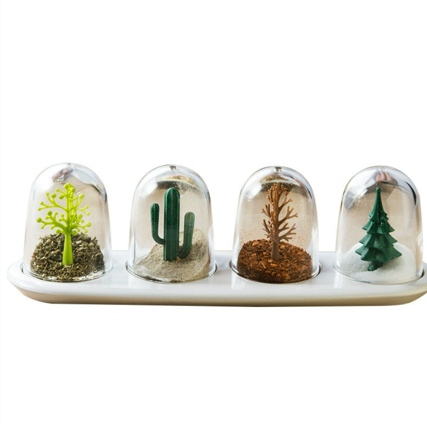 [4계절 감성 양념통 세트] 귀여운 미니어처 디자인 조미료통 4P_ 소금/후추/허브 보관, 나무, 1세트 6,600원