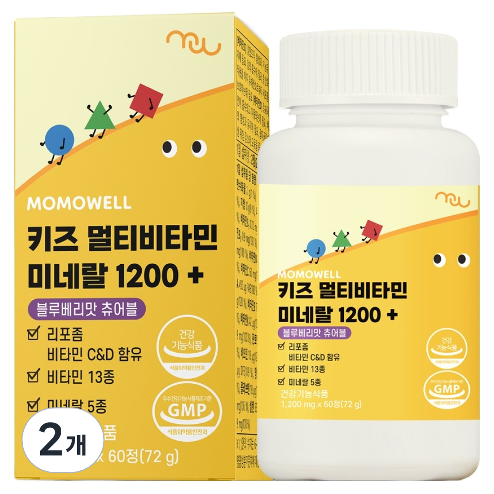 모모웰 키즈 멀티비타민 미네랄 1200+ 블루베리맛 츄어블 72g, 2개, 60정 29,800원