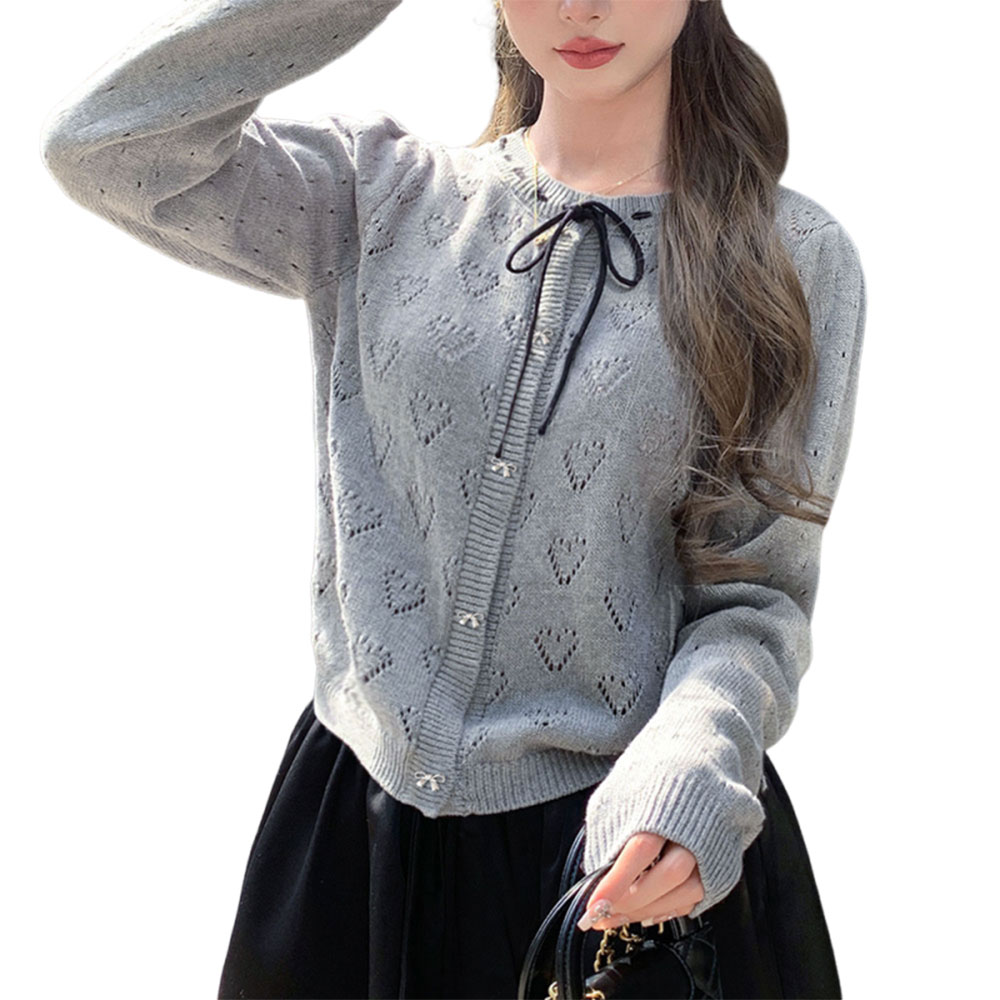 SOSISI 여성 반팔 니트 가디건 라운드넥 리본매듭 여름 가디건 H46147 14,900원