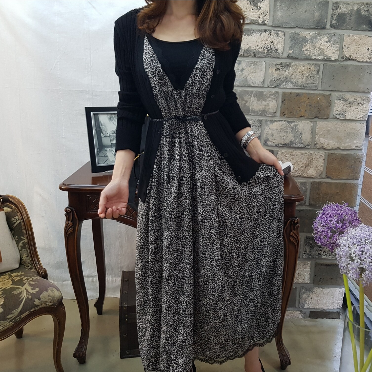 상상그이상 여성용 레이스 잔꽃 나염 뷔스티에 꽈배기 끈벨트 원피스 19,950원