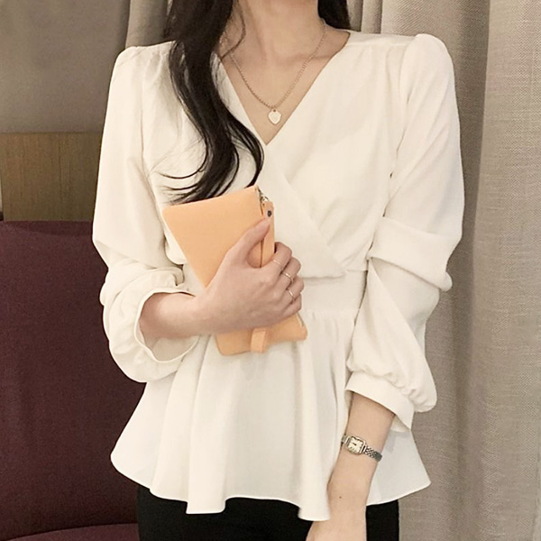 라라홀리 로맨틱 랩스타일 브이넥 허리끈 플레어 쉬폰 블라우스 17,910원