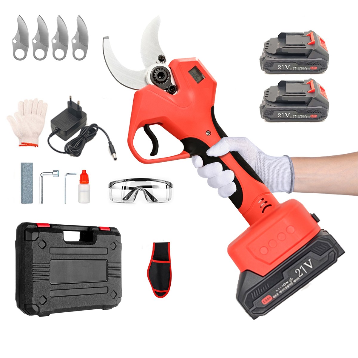 [QZMY]독일기술 21V BLDC모터 무선 충전식 전동 전지가위 60mm 나무 가지치기 배터리2개, 1세트 183,000원