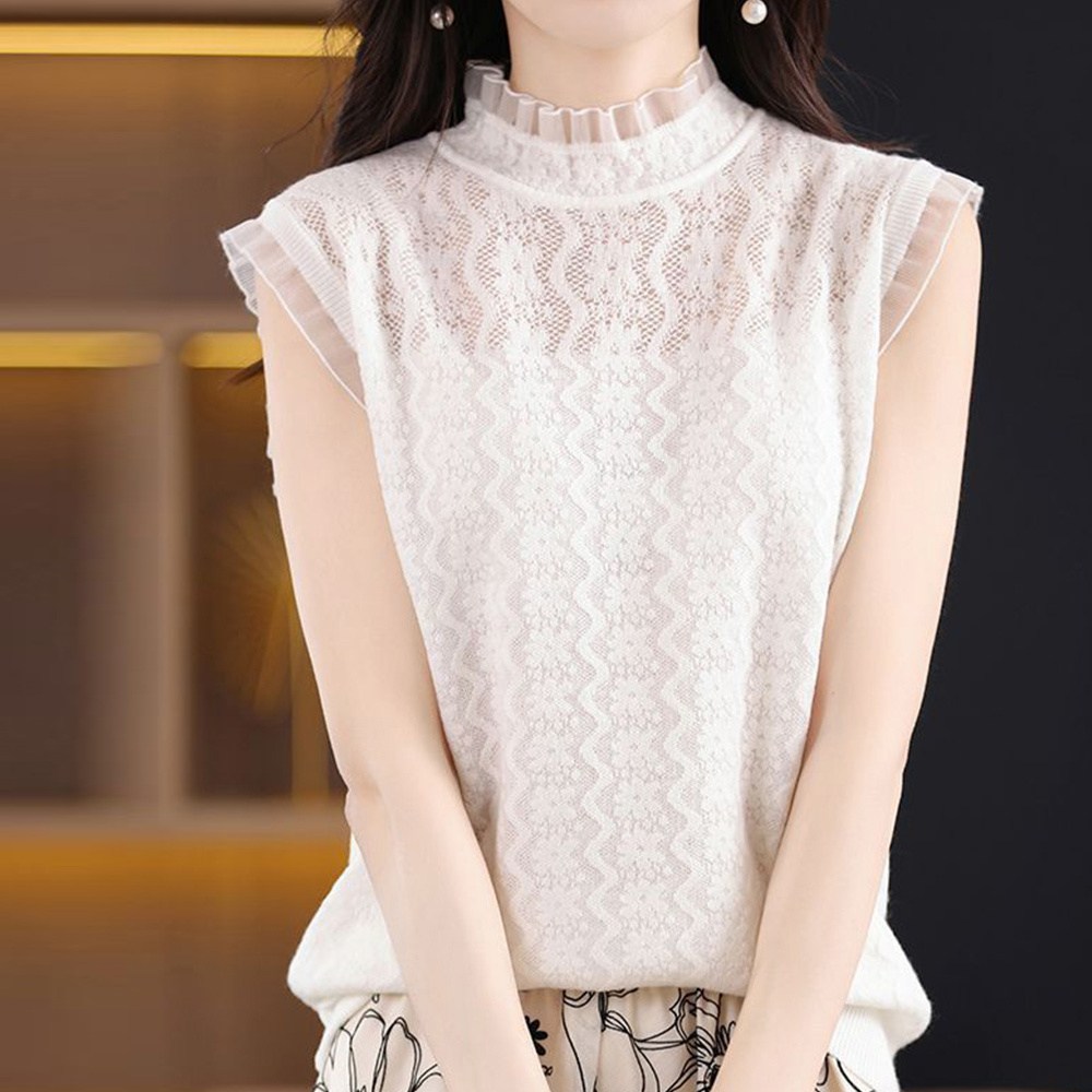 besteffie 여성용 봄 여름 레이스 민소매 블라우스 레이스 플라워 펀칭 블라우스 세련된 디자인 K95 21,520원