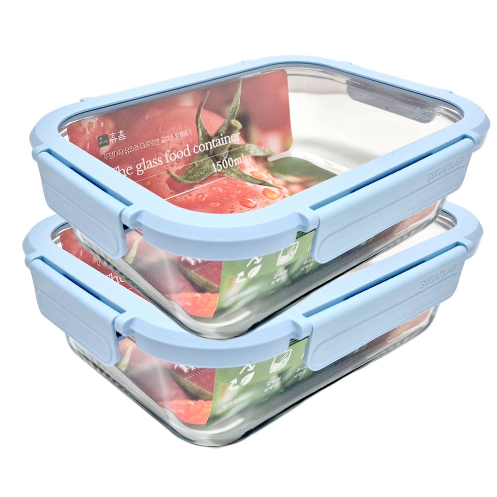 휴홈 더 투명한 바이오 글라스 유리 밀폐용기, 1500ml, 2개 19,600원