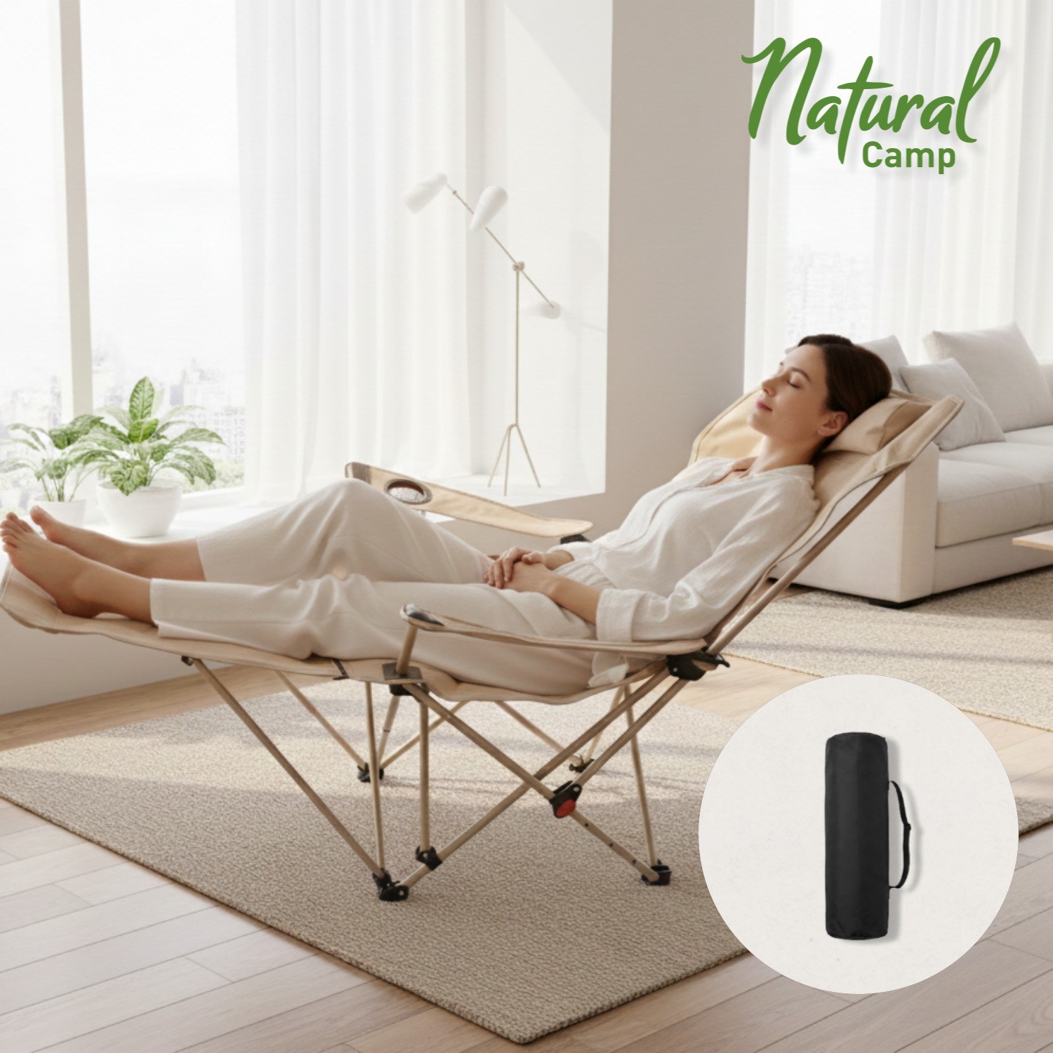 네츄럴캠프 캠핑 접이식 의자 리클라이너 체어, 1개, 라이트 베이지 34,500원