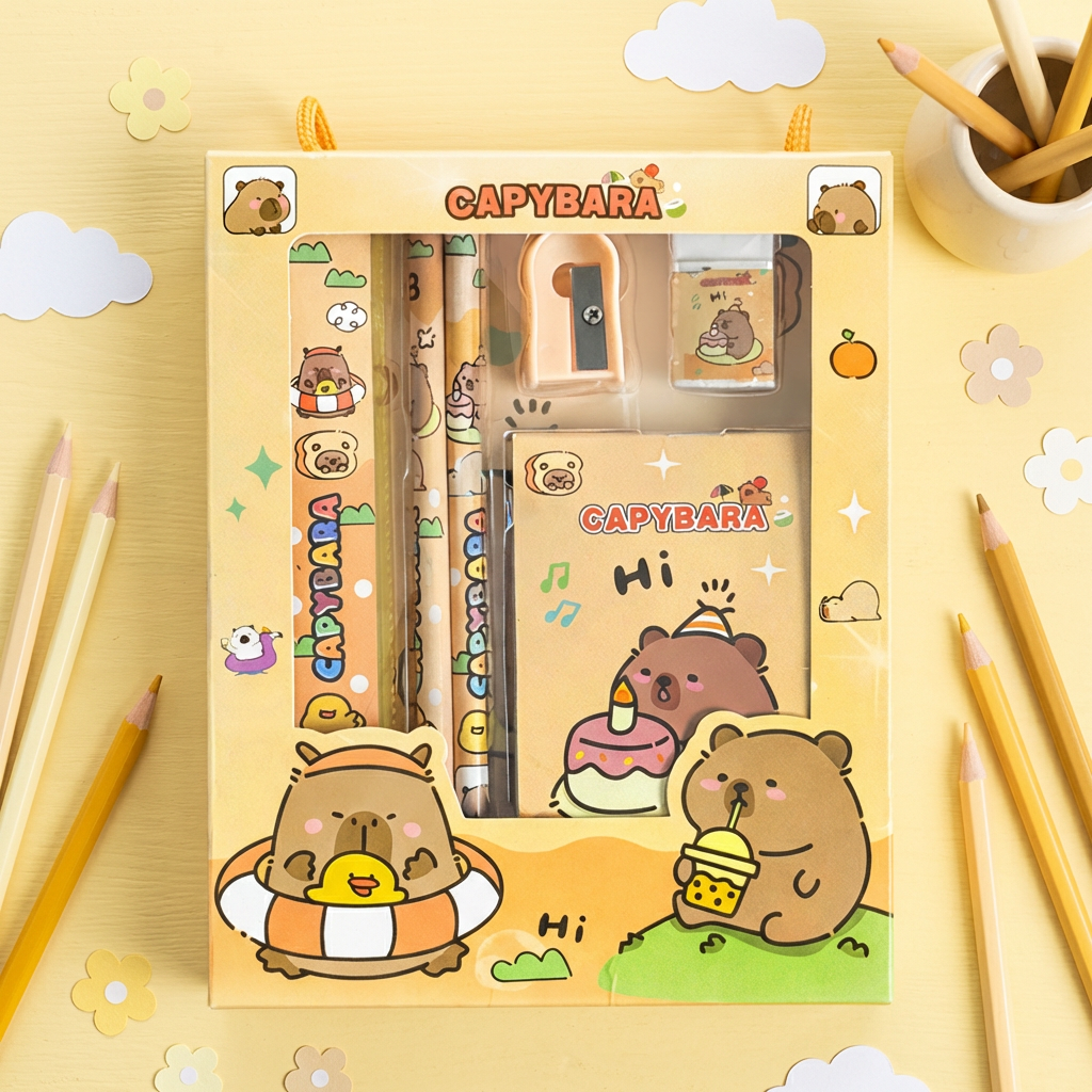 빅드림 초등학교 구디백 입학준비물 학용품세트 캐릭터 문구세트A 5종 구성, 옐로우 카피바라 2,800원