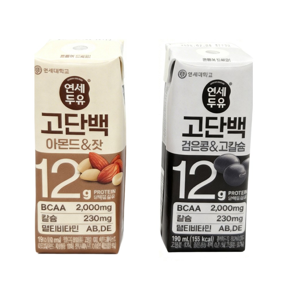 연세두유 고단백 두유 190ml 아몬드 잣 12팩 + 검은콩 12팩, 190ml 14,500원