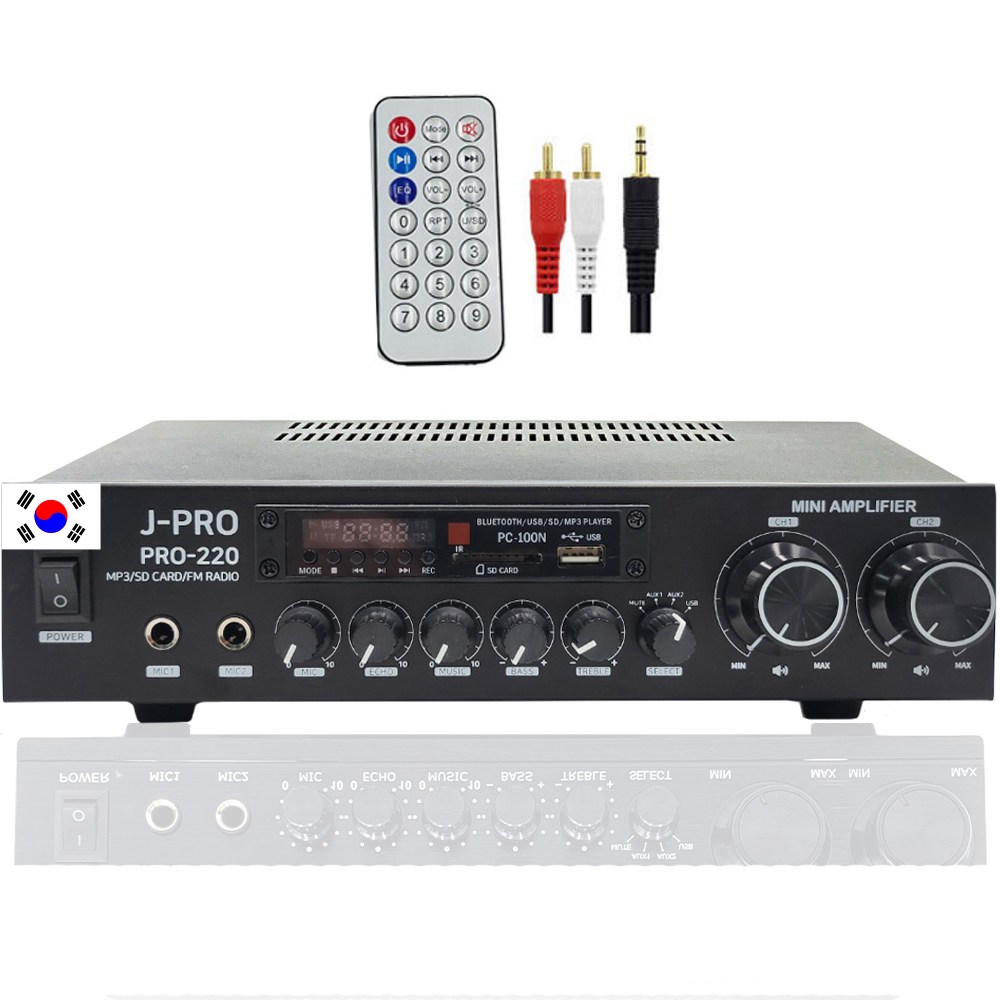 J-PRO 국산앰프 PRO-220 2채널 220W 블루투스 카페 업소용 매장용 앰프+리모콘+PC선 1.5M 포함 65,000원