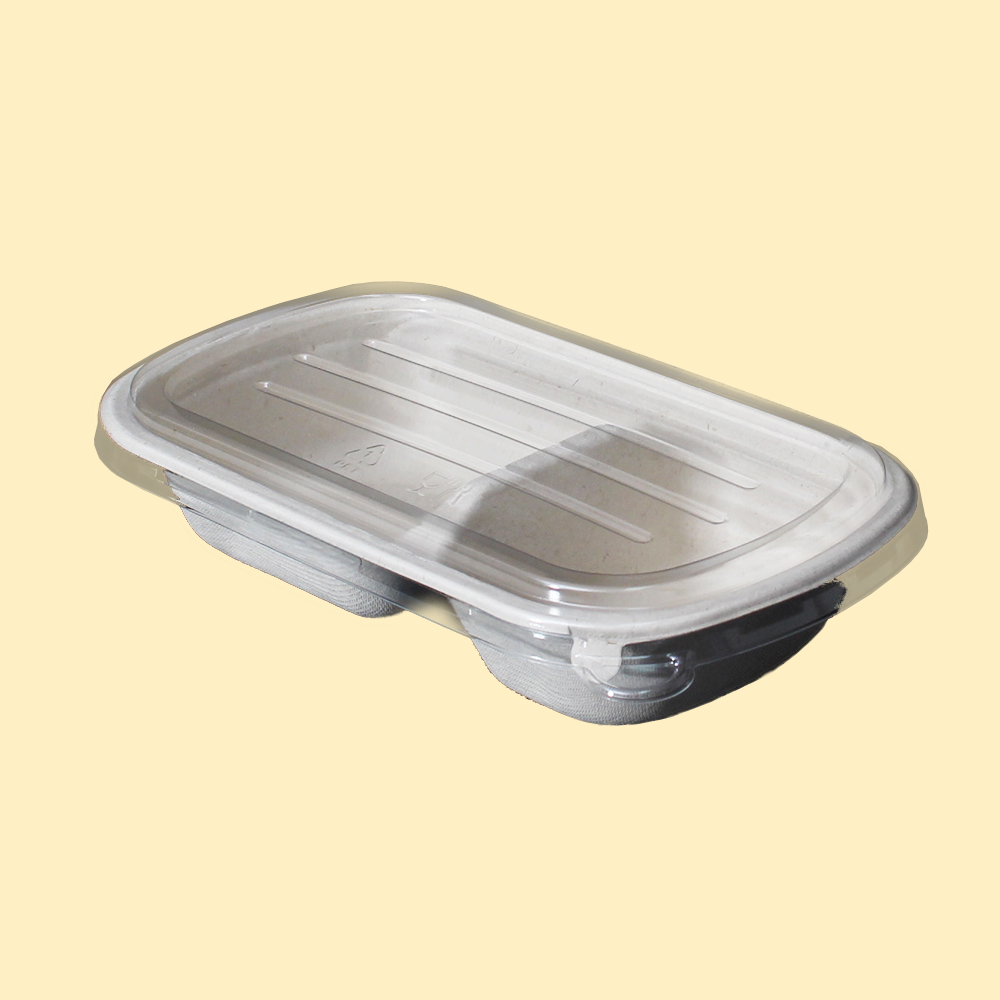 [RC-750-2칸]종이포장용기 펄프도시락 750ml 2구사각 PET투명뚜껑 500세트 펄프용기 113,600원