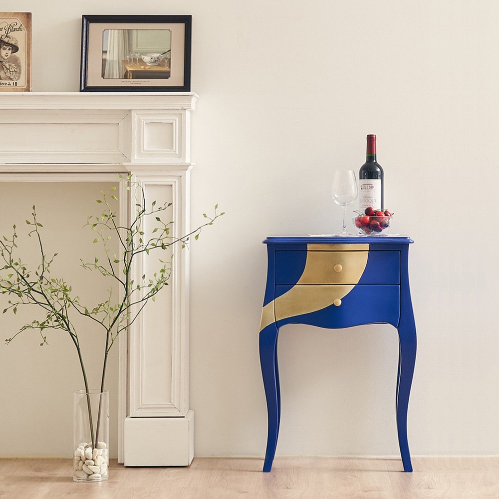 [리뷰이벤트] 유캐슬 피에르 골드엣지 엔틱 원목 협탁 콘솔 사이드 테이블_착불배송, 블루 189,000원