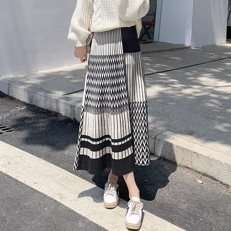 COSYEVNO  여성 스커트 추동 니트 프린트 배색 무늬 패션 캐주얼 롱 스커트  CXJbsq-13 24,910원