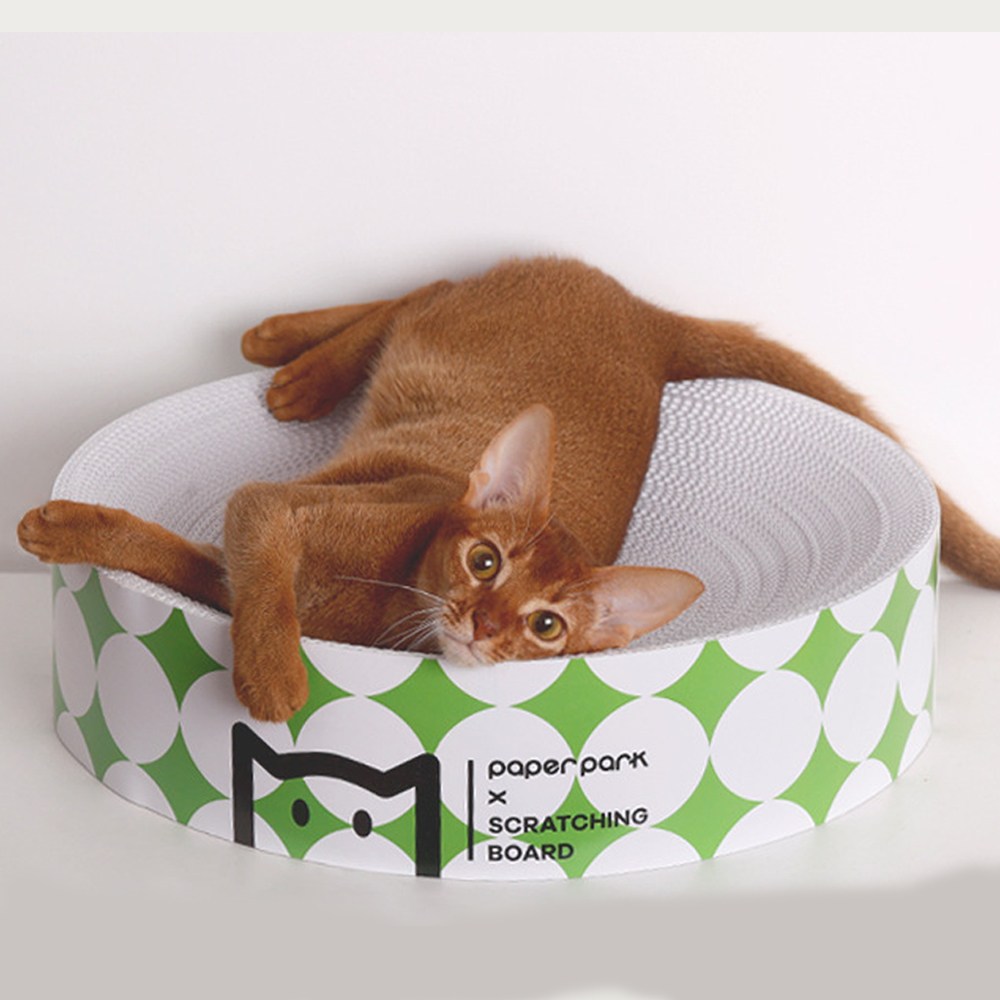 고양이 스크래쳐 내구성 좋은 무독성 골판지 눕기 편한 특대형 튼튼한 원형스크래쳐, 1개, 그린/화이트 32,000원