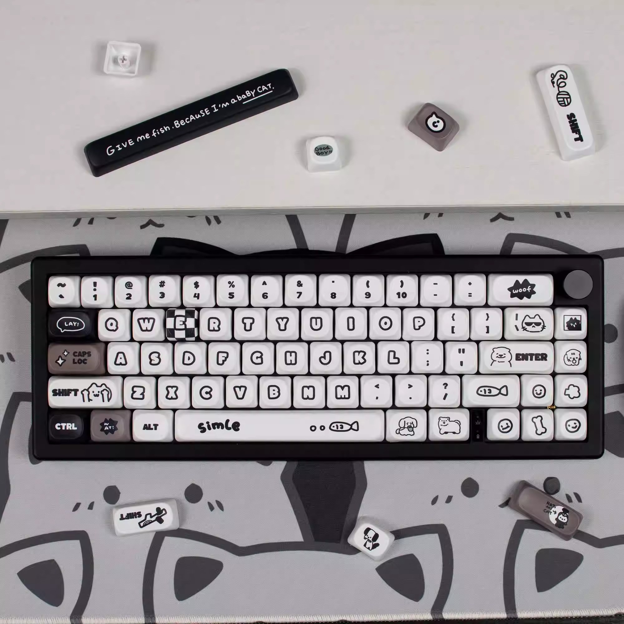 야옹이와 멍멍이 PBT 염료승화캐릭터 키캡 MOA 프로파일, MX 스위치 호환, 61/64/68/87/96/104/108 배열 키보드 지원, 야옹이와 멍멍이, white 19,800원