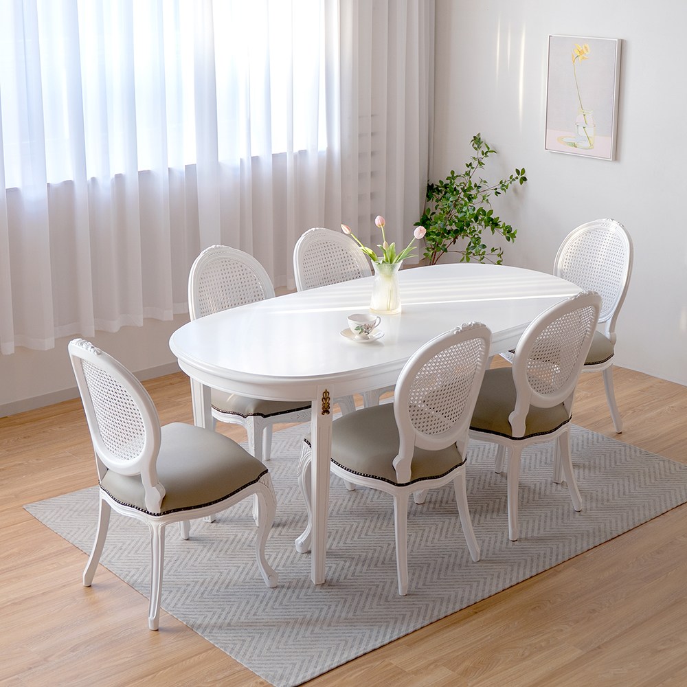 피어젠 크램드 프렌치 엔틱 6인용 원목 식탁세트 아이린의자, 크램드식탁+의자2+벤치1 1,350,000원