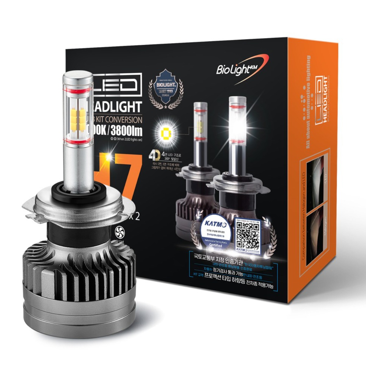 튜닝인증부품 바이오라이트 4면 합법 LED 전조등 헤드라이트 (1 Set), PIN-Type, 2개, H7 112,000원