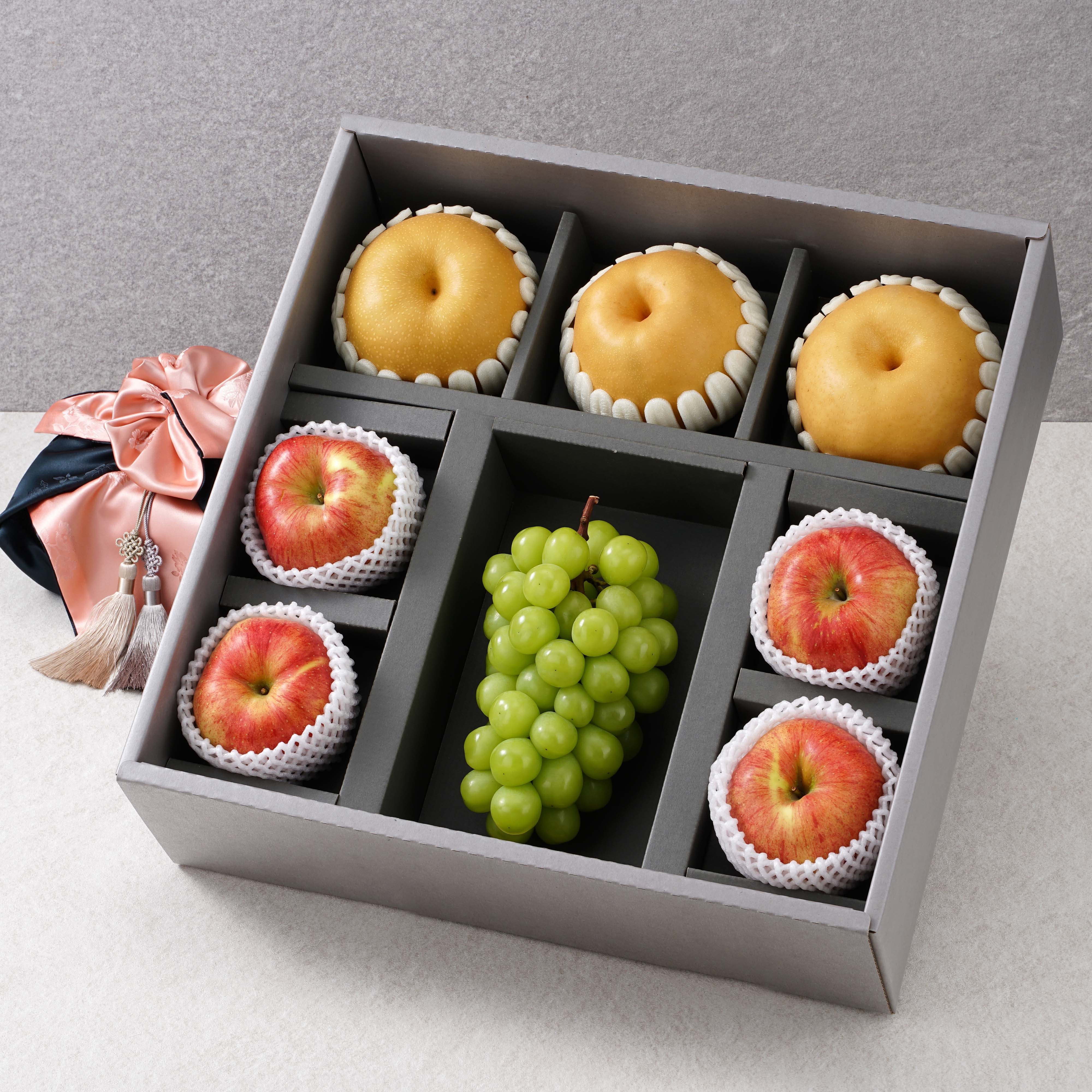 고당도 프리미엄 혼합과일 선물세트 사과4 배3 샤인머스켓1 보자기포장, 1세트 58,900원