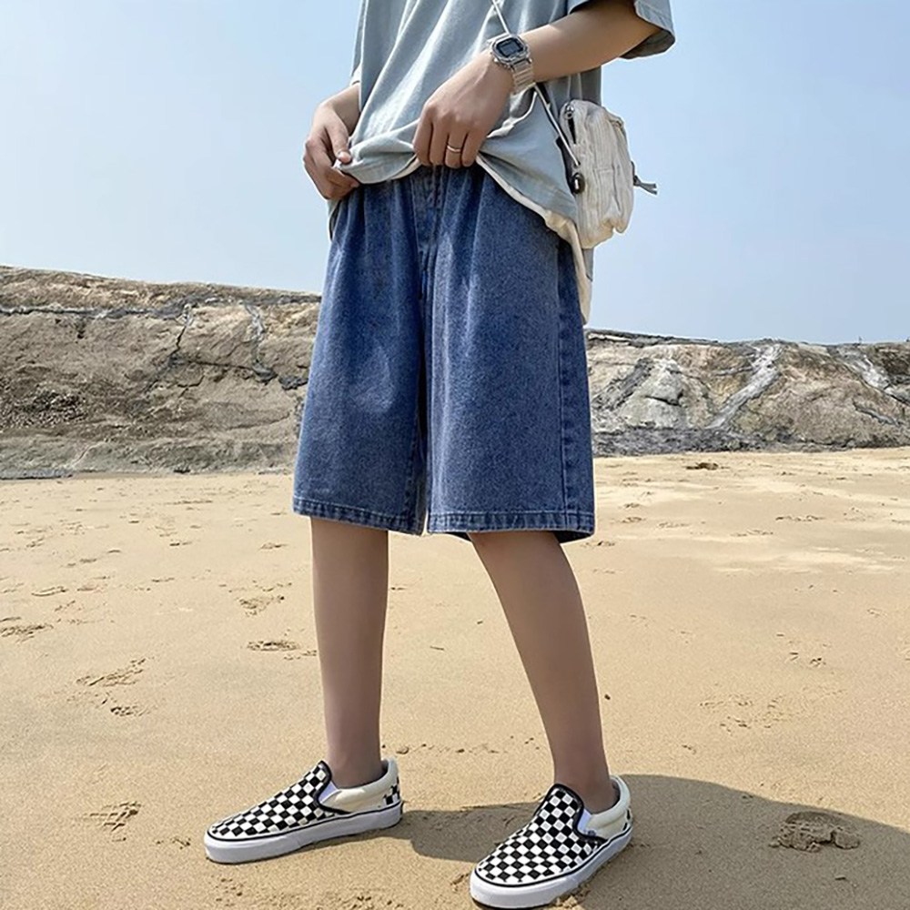 루이벤 남여공용 케쥬얼 와이드 데님 밴딩 5부 반바지 12,900원