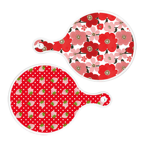 로엠디자인 원형 서빙 도마 보드 2p 붉은빛동백 세트 17,800원