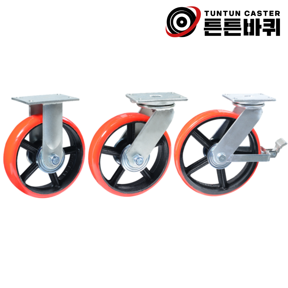 튼튼바퀴 단조 10인치 우레탄바퀴 고하중 고중량 산업용 공업용 캐스터 고정 회전 브레이크 운반구 공장 물류용 대형, 1개 39,300원