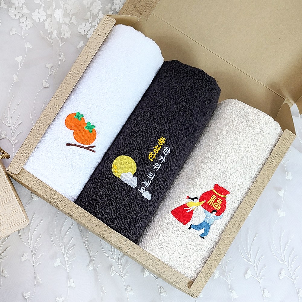 리빙유진 추석선물 고급 자수 수건세트(+손잡이 선물박스) / 단체주문 가능, 1개 15,900원
