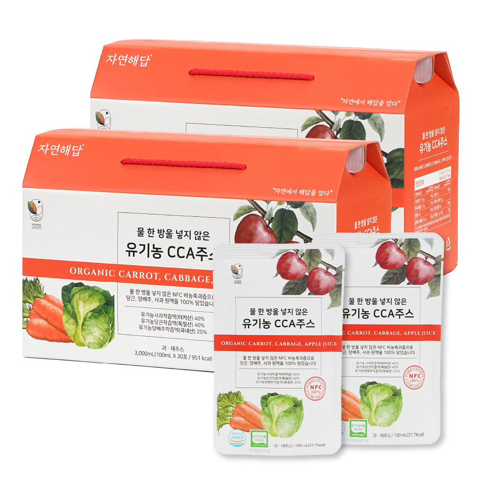 자연해답 유기농 CCA쥬스 양배추 당근 사과 NFC 착즙 원액, 60개, 100ml, 현재가 72,180원