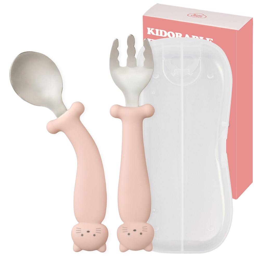 키도러블 휘어지는 3세대 자기주도 스텐 스푼포크, 1세트, 파스텔핑크 15,000원